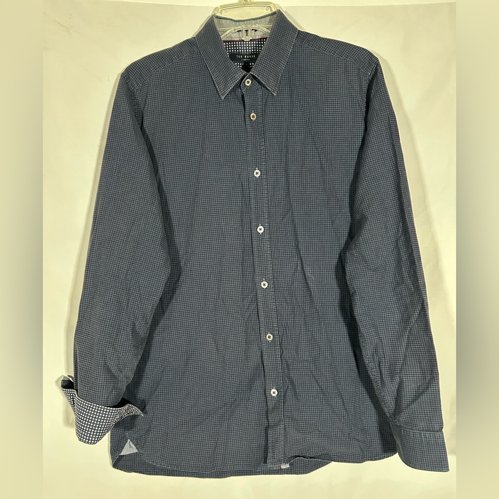 TED BAKER LONDON DESIGNER CHECK FLIP CUFF CONTRASTING TRIM DRESS SHIRT MENS 4